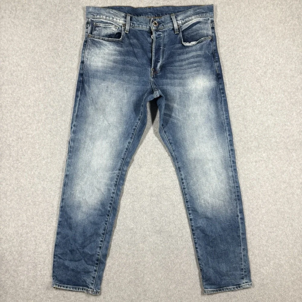 G-Star Raw‎ 3301 Regular Tapered Jeans Mens 32x30 Crazy Wash Stretch Button Fly